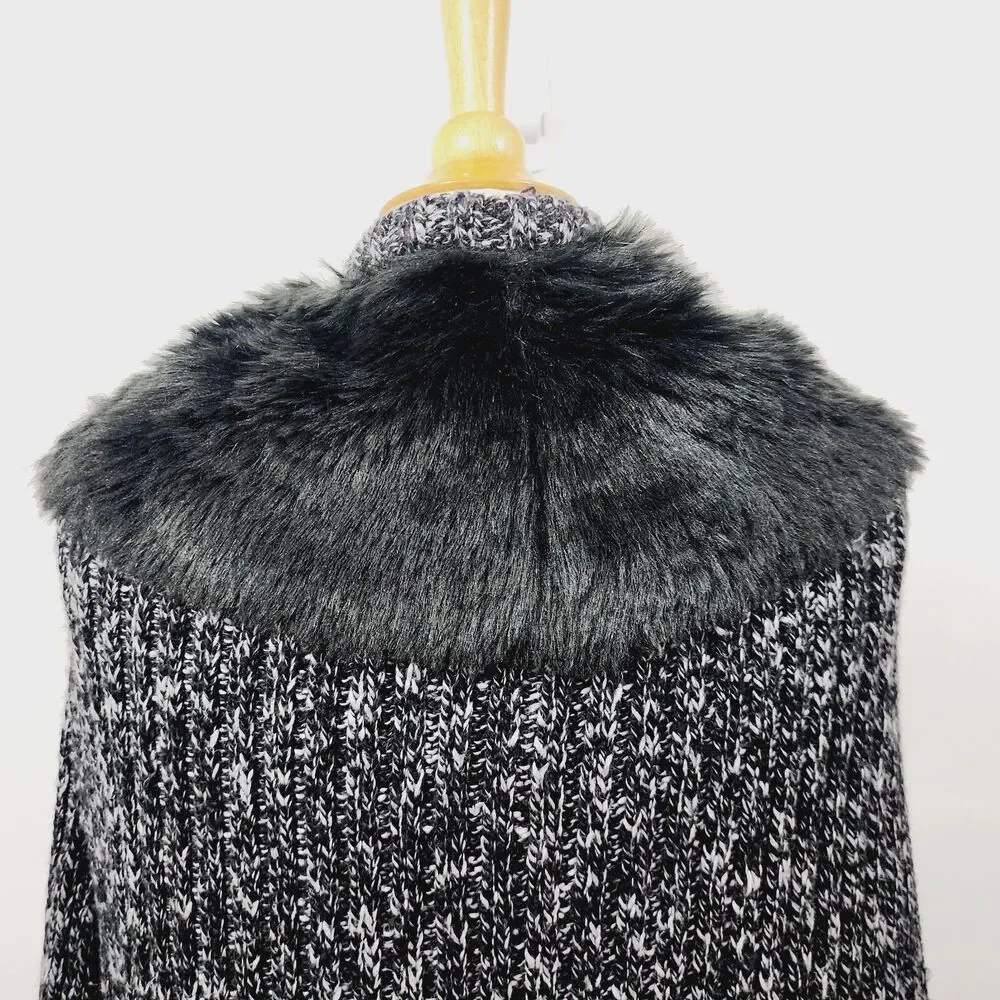 Soft Surroundings Kasa Cape Black White Marble Faux Fur Stretch Knit NWT OSFM